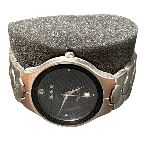 Men’s Wristwatch Vintage BENRUS Diamond Watch Stainless Steel Bracelet Watch - Picture 3 of 5